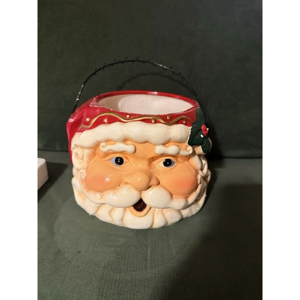 Vintage Christmas Santa Head Flower Planter Candy Dish W/ Box
